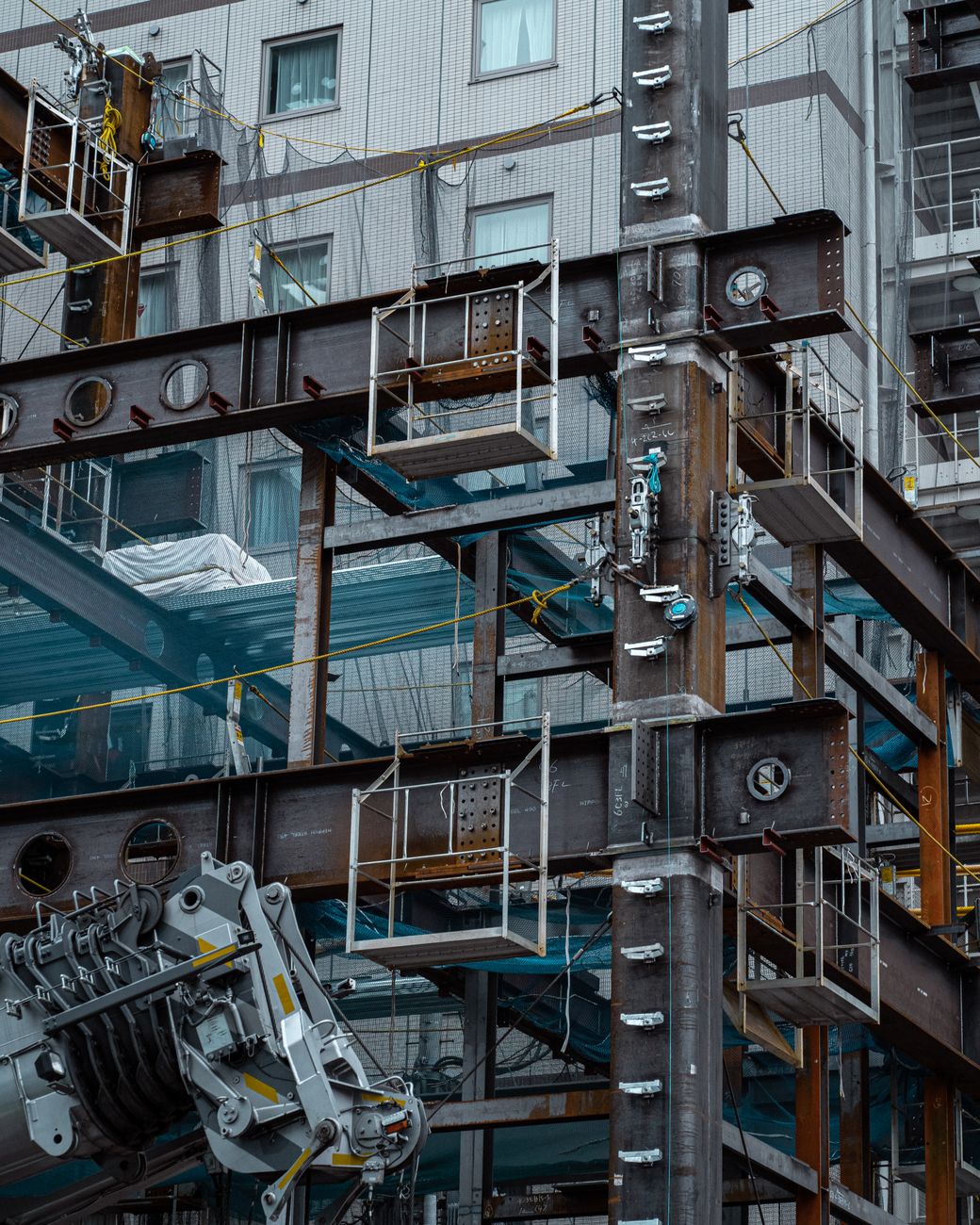 metal beams in a construction site